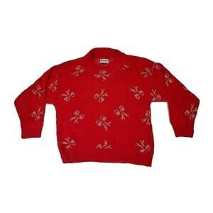 Vintage Helen Sue Red Silver Bow Sweater Ugly Christmas Small